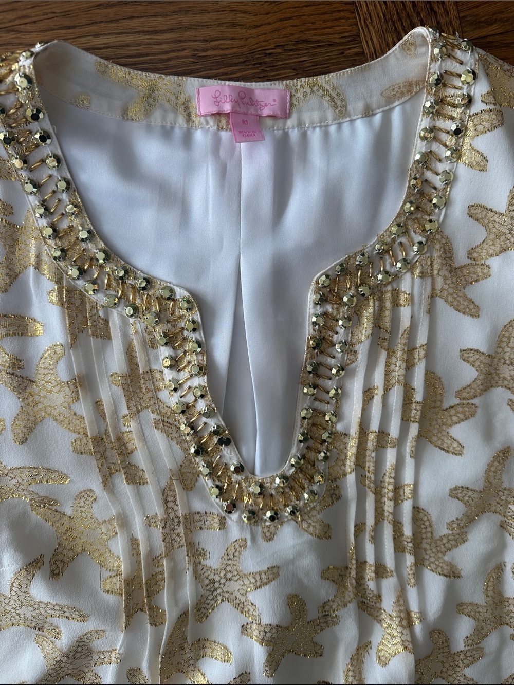 Lilly Pulitzer Colby Silk Tunic Dress Metallic Starfish - Picture 6 of 8